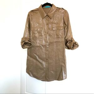 Alice + Olivia Metallic Long Shirt Dress L